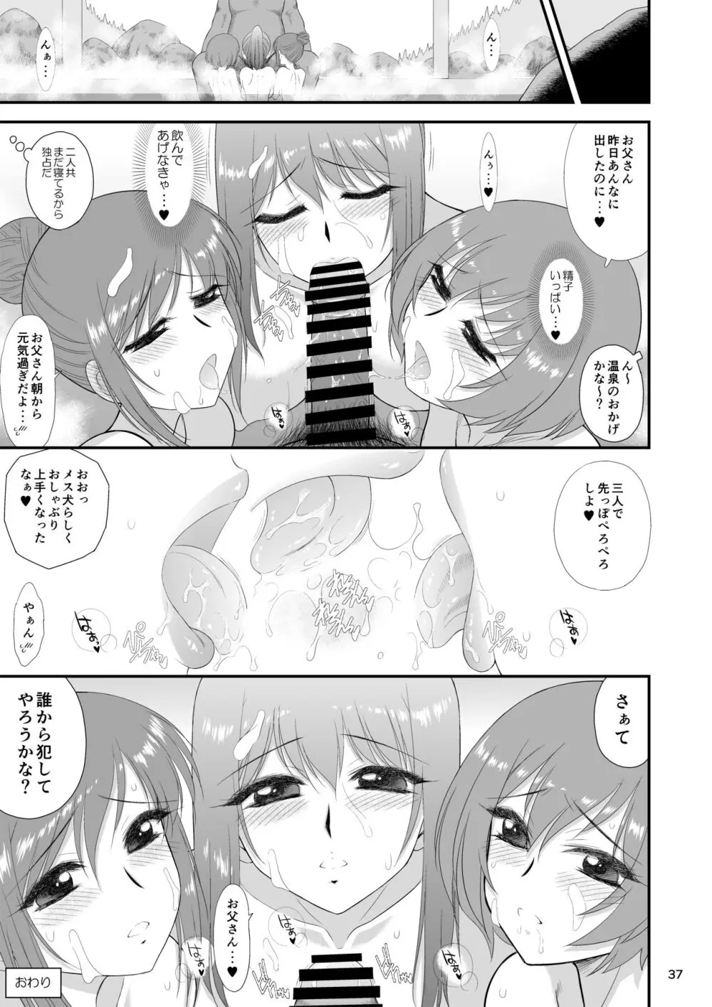 美人三姉妹と父親と叔父が混浴温泉に行きました。 - page36